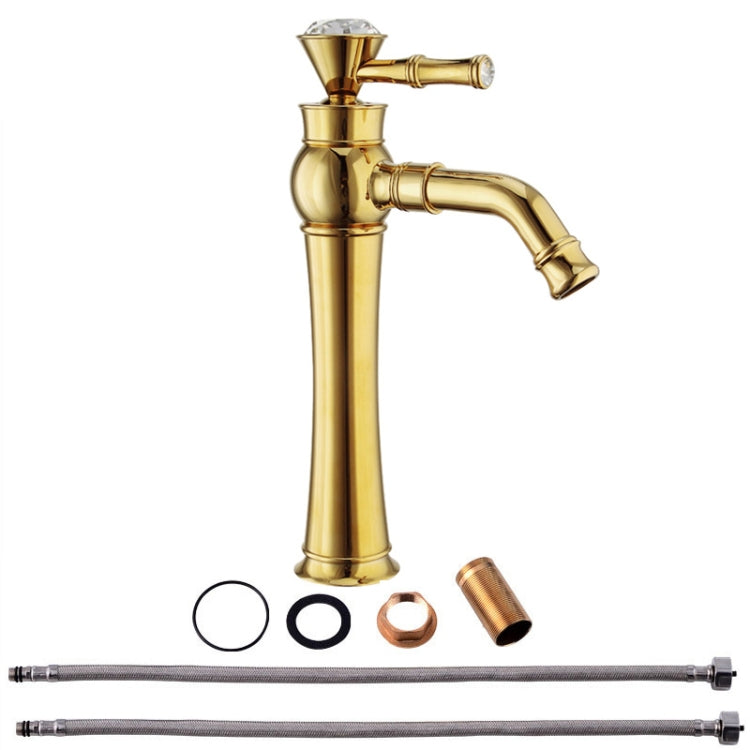 All Bronze Bathroom Basin Hot And Cold Water Faucet, Style: Gold High Model+Water Inlet Pipe - Faucets & Accessories by buy2fix | Online Shopping UK | buy2fix