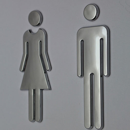 2 PCS 20cm 3D DIY Man & Woman Toilet Sticker WC Door Sign Decals Toilet Signs(Silver) - Ornaments by buy2fix | Online Shopping UK | buy2fix