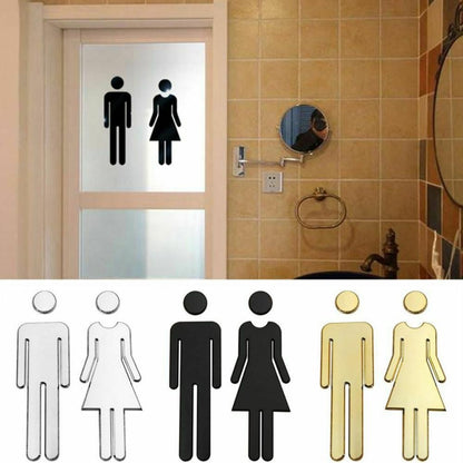 2 PCS 20cm 3D DIY Man & Woman Toilet Sticker WC Door Sign Decals Toilet Signs(Black) - Ornaments by buy2fix | Online Shopping UK | buy2fix