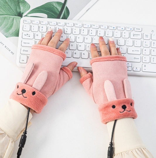 Winter USB Rechargeable Heated Half Palm Adult Gloves, Size: Free Size(Pink) - Safety Gloves by buy2fix | Online Shopping UK | buy2fix