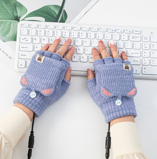 Winter Office USB Heating Warm Half Finger with Cover Gloves Heated Pad, Size: Free Size(Blue) - Safety Gloves by buy2fix | Online Shopping UK | buy2fix