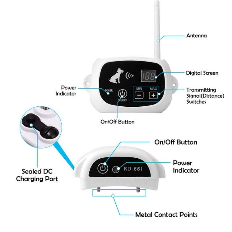 KD-661 500m Wireless Electric Dog Pet Fence Shock Collar,Spec: For One Dog(EU Plug) - Training Aids by buy2fix | Online Shopping UK | buy2fix