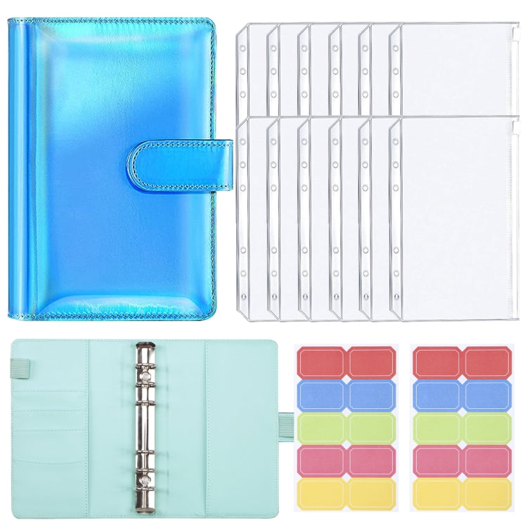 A6 Dazzling Color Loose-leaf Handbook Laser Macaroon PU Cash Budget Book(Blue) - Notebooks by buy2fix | Online Shopping UK | buy2fix