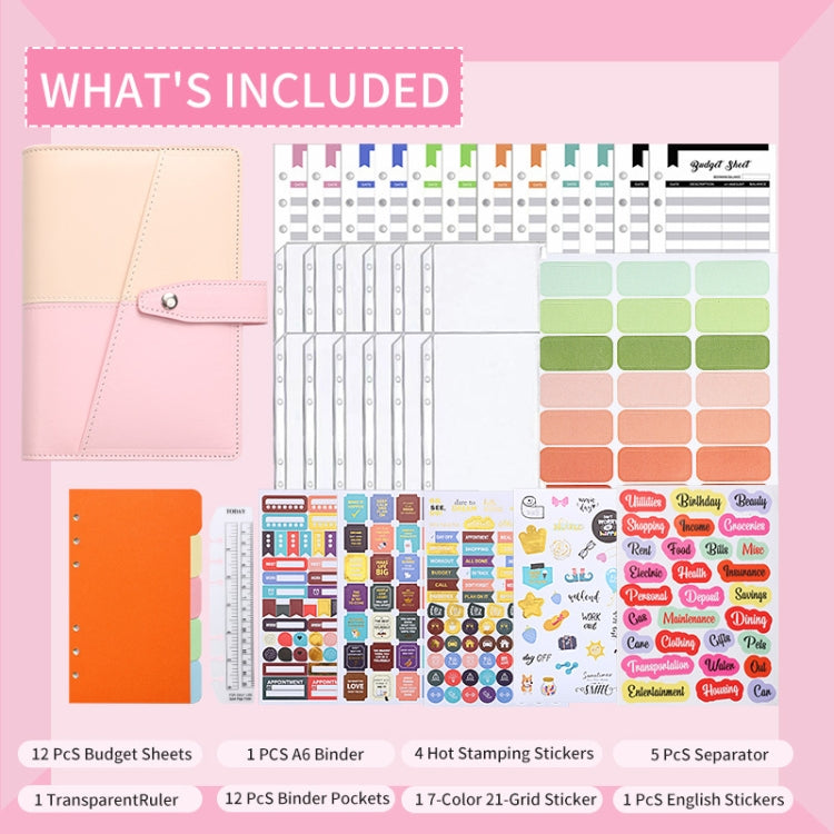 A6 YMX-012 PU Leather Budget Binder Notebook Macaron Color Matching Handbook(Khaki+Pink) - Notebooks by buy2fix | Online Shopping UK | buy2fix