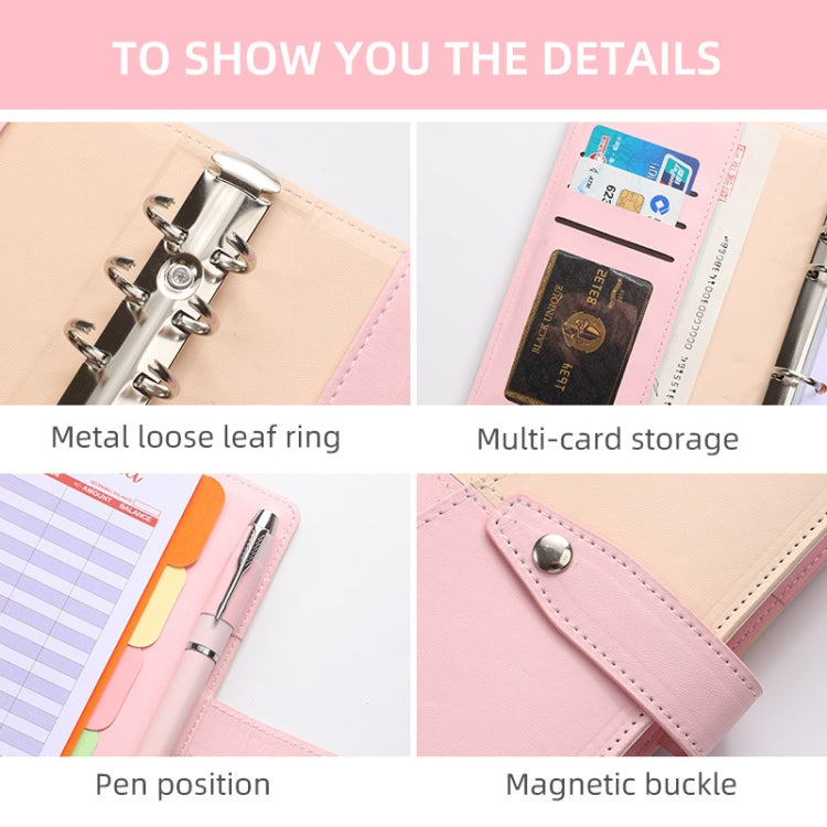 A6 YMX-012 PU Leather Budget Binder Notebook Macaron Color Matching Handbook(Khaki+Pink) - Notebooks by buy2fix | Online Shopping UK | buy2fix