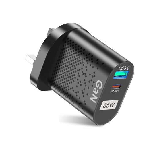 BK375-GaN UK Plug USB+Type-C 65W GaN Mobile Phone Charger PD Fast Charge Computer Adapter, Color: Black - USB Charger by buy2fix | Online Shopping UK | buy2fix