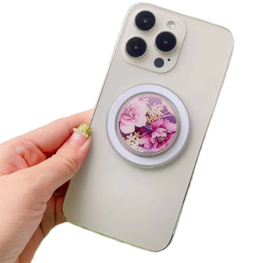 Glue Cartoon Floral Magnetic Airbag MagSafe Phone Telescopic Holder, Without Magnet, Color: 8-Flowers - Ring Holder by buy2fix | Online Shopping UK | buy2fix
