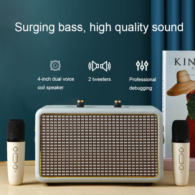 Leather Texture Portable Wooden Home Karaoke Bluetooth Speaker, Color: Gray - Desktop Speaker by buy2fix | Online Shopping UK | buy2fix