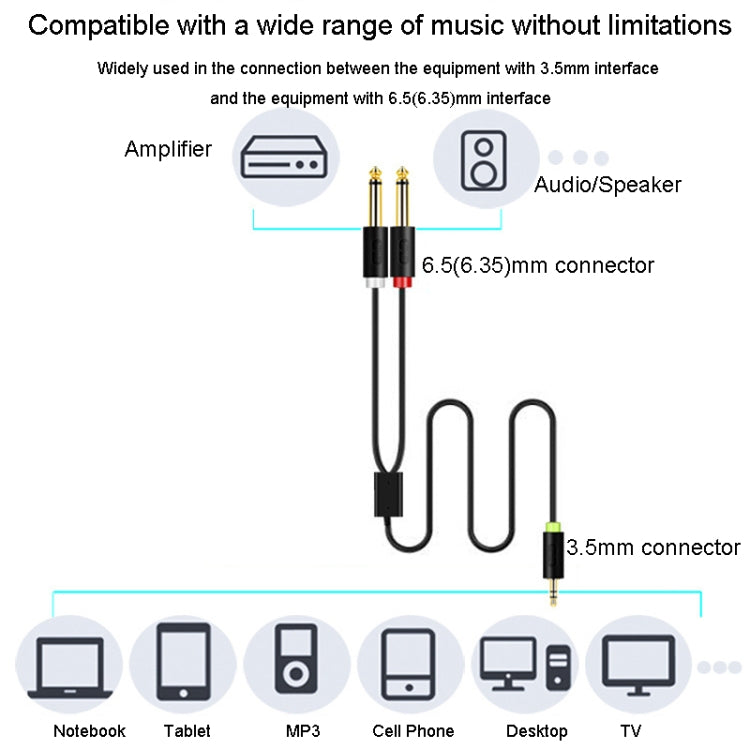 JINGHUA 3.5mm To Dual 6.5mm Audio Cable 1 In 2 Dual Channel Mixer Amplifier Audio Cable, Length: 3m - Aux Cable by JINGHUA | Online Shopping UK | buy2fix