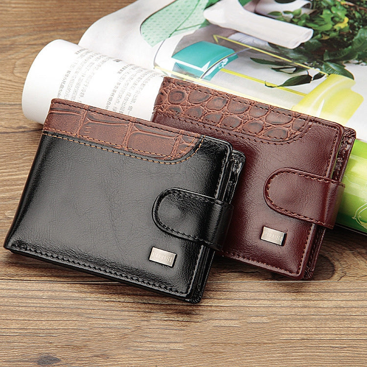 Baellerry M1078 Splicing Leather Casual Men Wallet With Buckle Multi-Card Slot Coin Purse(Brown) - Wallets by Baellerry | Online Shopping UK | buy2fix