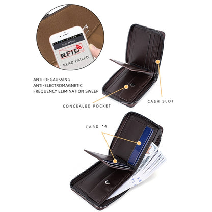 Baellerry D5106 RFID Anti-theft Retro Zipper Wallet Spliced Short Coin Purse(Coffee) - Antimagnetic RFID Package by Baellerry | Online Shopping UK | buy2fix