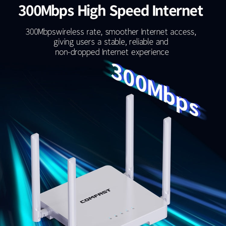 COMFAST CF-N1 V2  300Mbps WIFI4 Wireless Router With 1 Wan + 4 Lan RJ45 Ports,EU Plug - Wireless Routers by COMFAST | Online Shopping UK | buy2fix