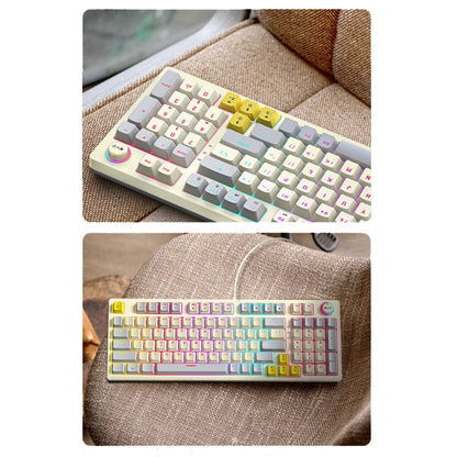 T-WOLF T50 97-keys RGB Luminous Color-Matching Game Mechanical Keyboard with Knob, Color: White B - Wired Keyboard by T-WOLF | Online Shopping UK | buy2fix