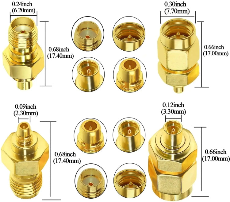 SMA Male To  MMCX Male Coaxial Adapter Kit Brass Coaxial Connector RF Antenna Adapter - DVB-T & Simulation Antenna by buy2fix | Online Shopping UK | buy2fix