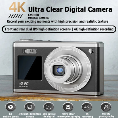 4K HD Optical Zoom Digital Camera 60MP Dual Screen Selfie Camera, No Memory(Silver) - Video Cameras by buy2fix | Online Shopping UK | buy2fix