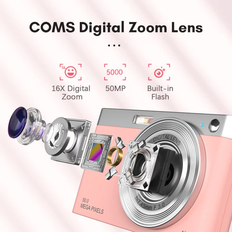 50 MP HD Camera 4K Video Retro Vlog Self-Shooting Camera(Pink) - Video Cameras by buy2fix | Online Shopping UK | buy2fix