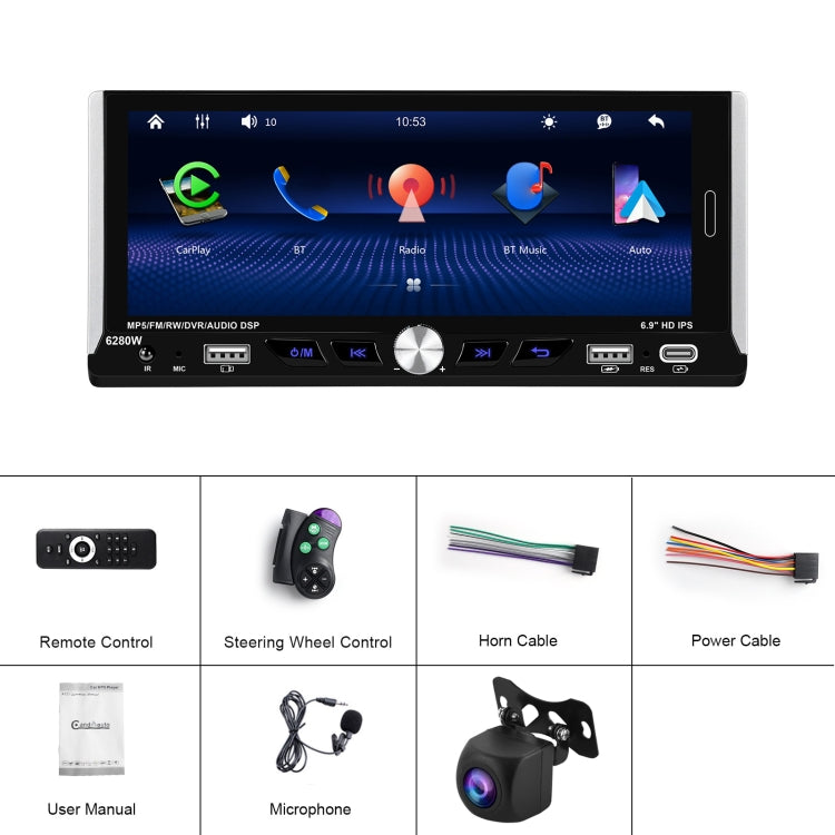 Single Spindle 6.9 inch MP5 With Knob Player Carplay Function Car MP4 Backup Camera, Specification: Standard+AHD Camera - Car MP3 & MP4 & MP5 by buy2fix | Online Shopping UK | buy2fix