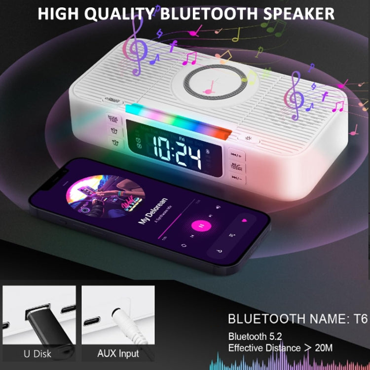 Digital Alarm Clock Wireless Charger Bluetooth Speaker RGB Night Light Cell Phone Stand(White) - Desktop Speaker by buy2fix | Online Shopping UK | buy2fix