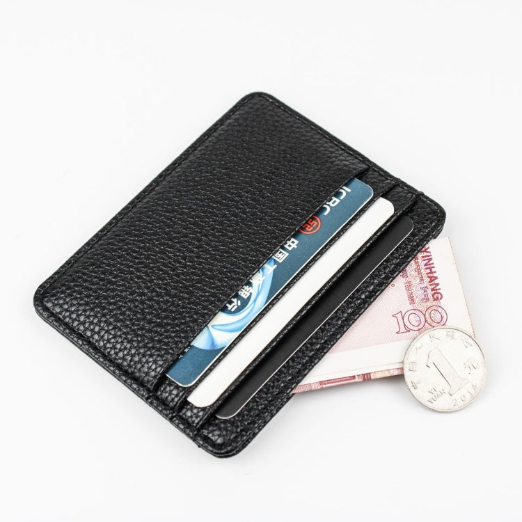 Lychee Pattern Multi-Card Slot Mini Card Holder Ultra-thin Coin Purse(Black) - Card & Passport Bags by Pieru | Online Shopping UK | buy2fix