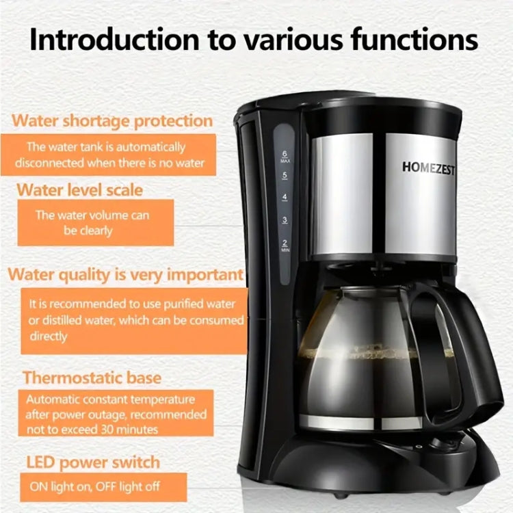 HOMEZEST 600W 0.65L  Automatic Drip Coffee Maker with Glass Carafe 2-6 Cup Capacity(323 Black UK Plug) - Coffee Tools by HOMEZEST | Online Shopping UK | buy2fix