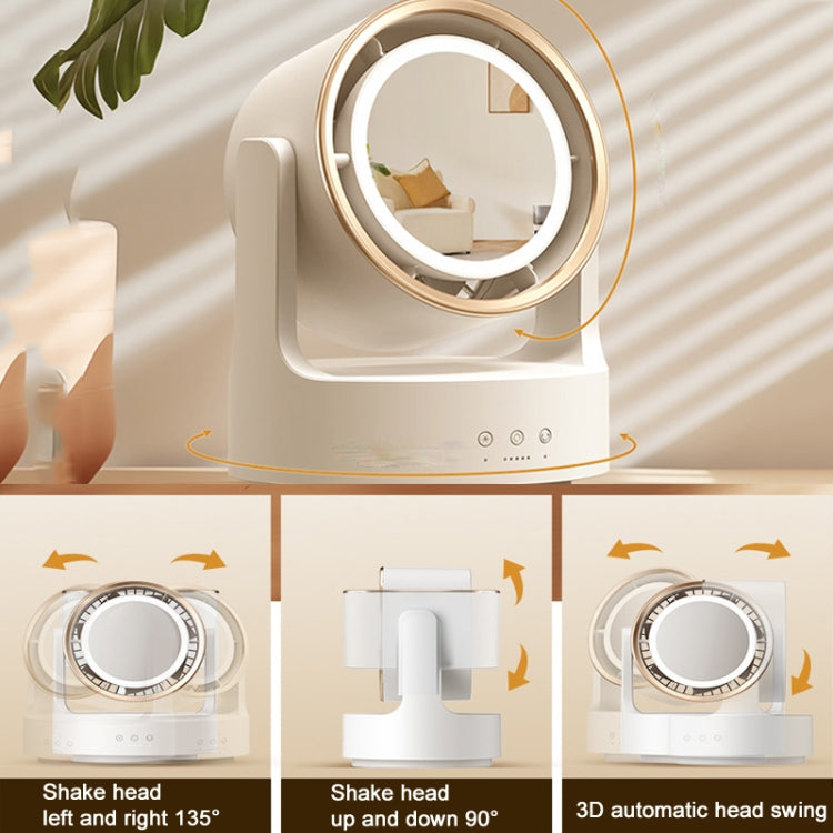 3 In 1 Multifunctional Desktop Fan with LED Light Cosmetic Mirror Rechargeable Oscillating - Electric Fans by buy2fix | Online Shopping UK | buy2fix