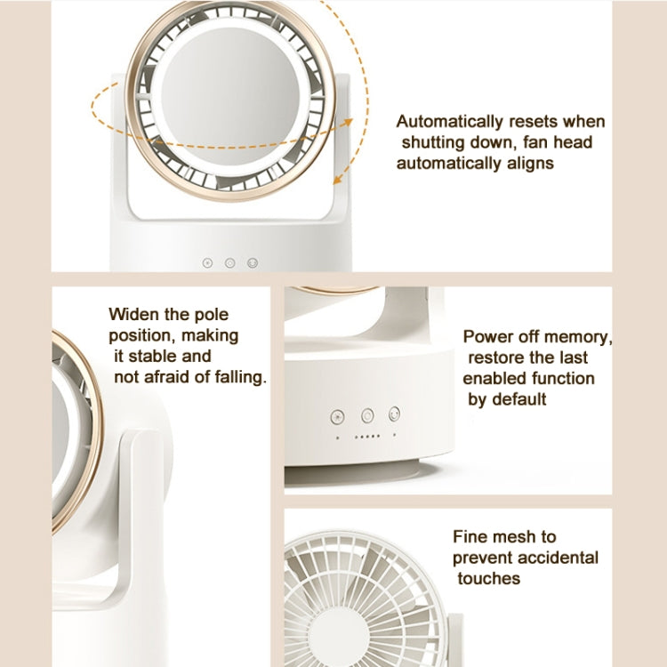 3 In 1 Multifunctional Desktop Fan with LED Light Cosmetic Mirror Rechargeable Oscillating - Electric Fans by buy2fix | Online Shopping UK | buy2fix