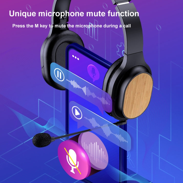 Bamboo Wood Bluetooth Headphones With Built-In Sound Card, TF Card / FM / AUX Support(Black) - Headset & Headphone by buy2fix | Online Shopping UK | buy2fix