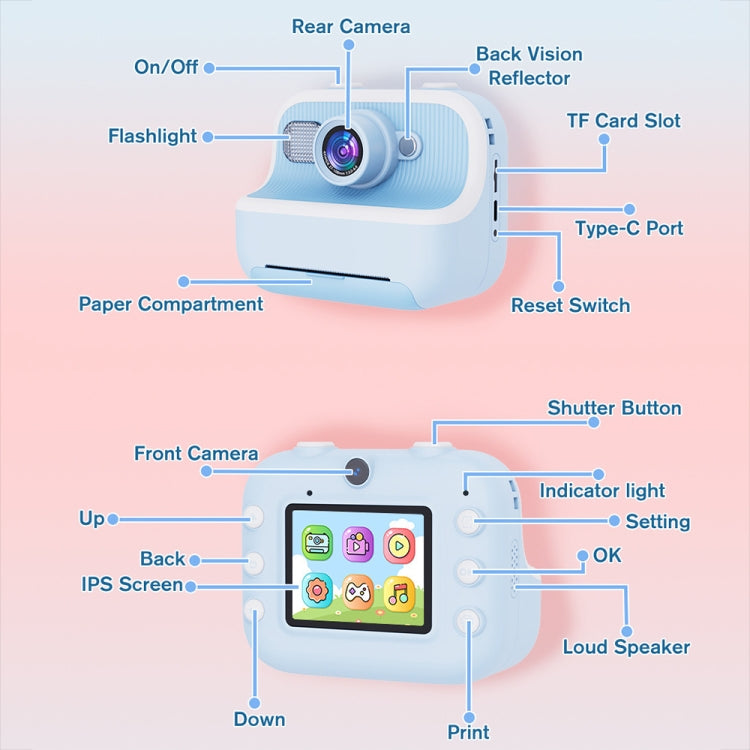 M8 2.4-Inch 1080P HD 2400W Pixel Dual-Camera Children Thermal Printing Camera, Color: Pink+32GB - Children Cameras by buy2fix | Online Shopping UK | buy2fix