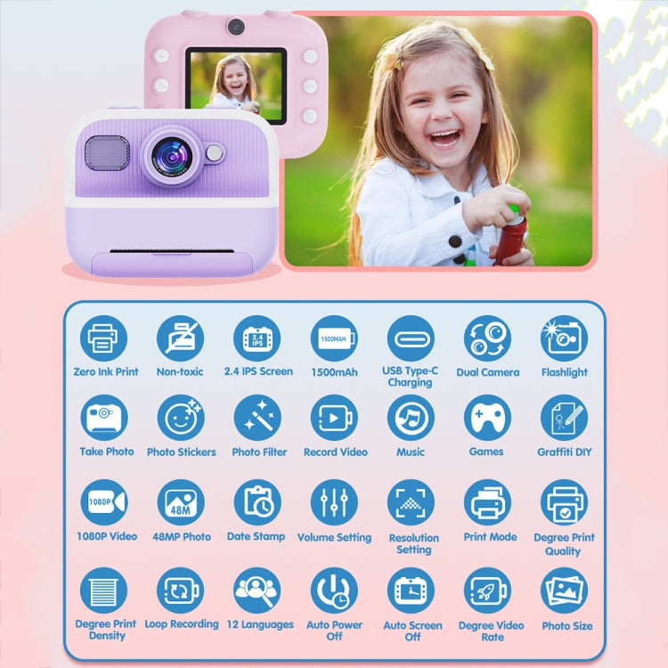 M8 2.4-Inch 1080P HD 2400W Pixel Dual-Camera Children Thermal Printing Camera, Color: Pink - Children Cameras by buy2fix | Online Shopping UK | buy2fix