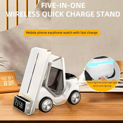 T20 5-in-1 Car-shaped Desktop Alarm Clock Wireless Charger with Atmosphere Light(Orange) - Wireless Charger by buy2fix | Online Shopping UK | buy2fix