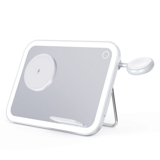 15W 3-in-1 MagSafe Magnetic Folding LED Makeup Mirror Night Light Wireless Charger(White) - Wireless Charger by buy2fix | Online Shopping UK | buy2fix