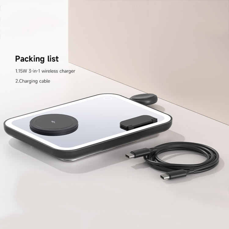 15W 3-in-1 MagSafe Magnetic Folding LED Makeup Mirror Night Light Wireless Charger(White) - Wireless Charger by buy2fix | Online Shopping UK | buy2fix
