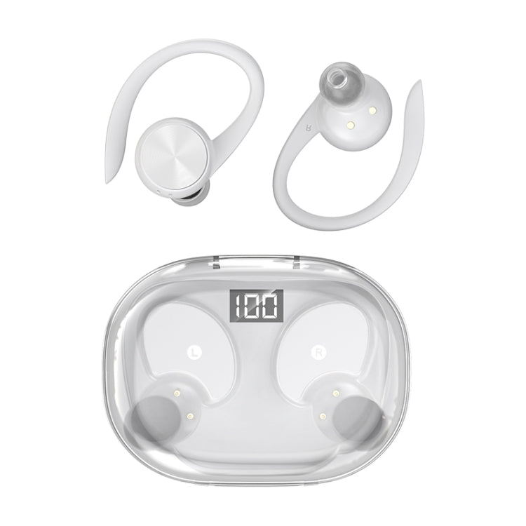 Stereo Hanging Ear Bluetooth Earphones With Digital Display Charging Compartment(White) - Bluetooth Earphone by buy2fix | Online Shopping UK | buy2fix