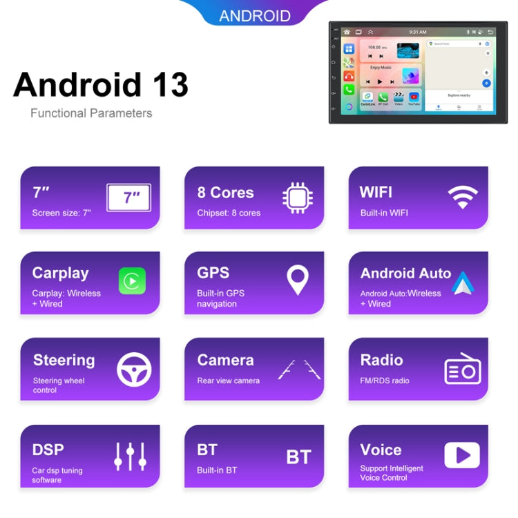 9inch Android 13.0 Dual Butt Universal Wireless Carplay Car Navigation Center Control All-In-One Monitor(Standard+AHD Camera) - Car MP3 & MP4 & MP5 by buy2fix | Online Shopping UK | buy2fix