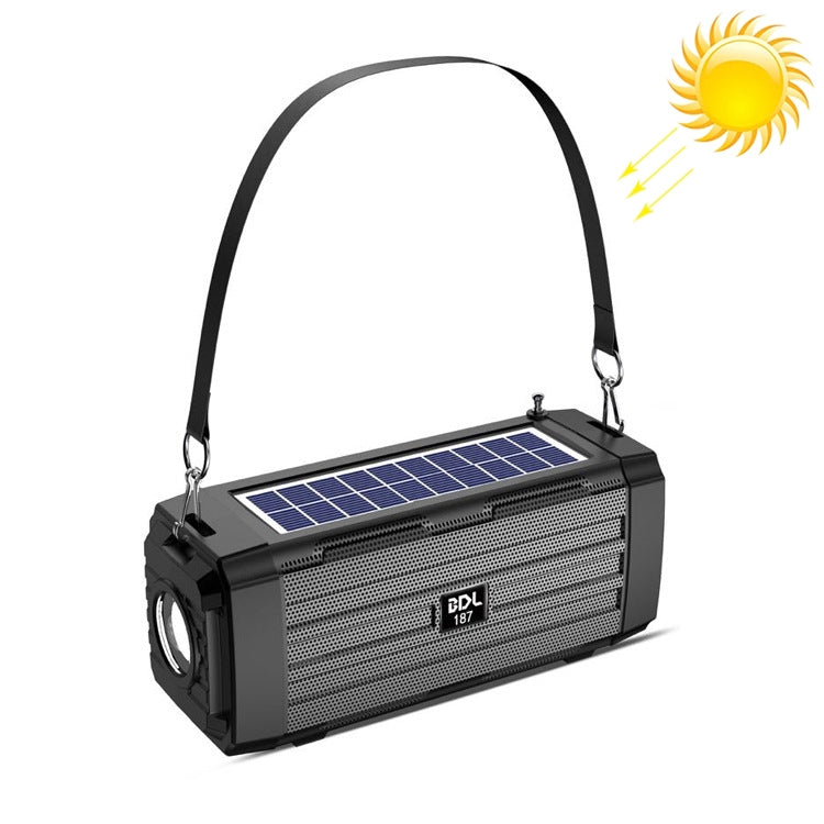 BDL-187 LED Light Solar Wireless Bluetooth Speaker Portable Outdoor Camping FM Radio(Black) - Radio Player by buy2fix | Online Shopping UK | buy2fix