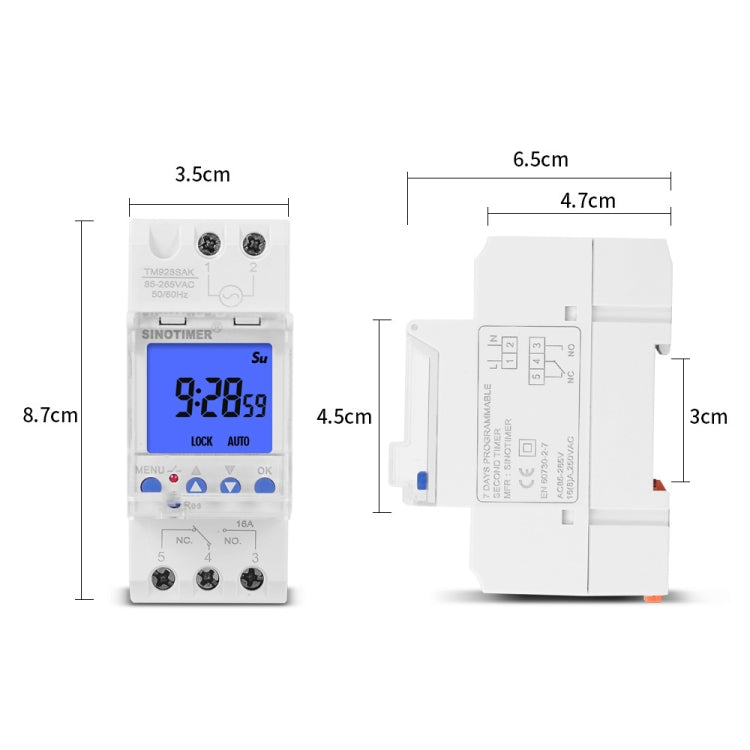 SINOTIMER TM928SAKL 85-265V 16A  1 Second to 168 Hours Programmable Electronic Time Switch - Switch by SINOTIMER | Online Shopping UK | buy2fix