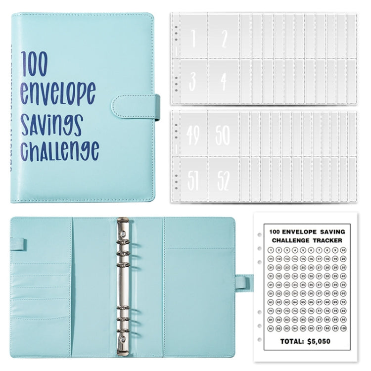 A5 100 Day Savings Challenge Envelope Budget Planner Binder Notebook Handbook, Color: Words Blue - Notebooks by buy2fix | Online Shopping UK | buy2fix