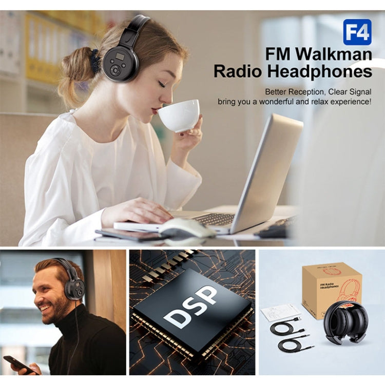 F4 Digital Display Automatic Scanning Foldable FM Radio Headphone, Spec: Battery Version - Radio Player by buy2fix | Online Shopping UK | buy2fix