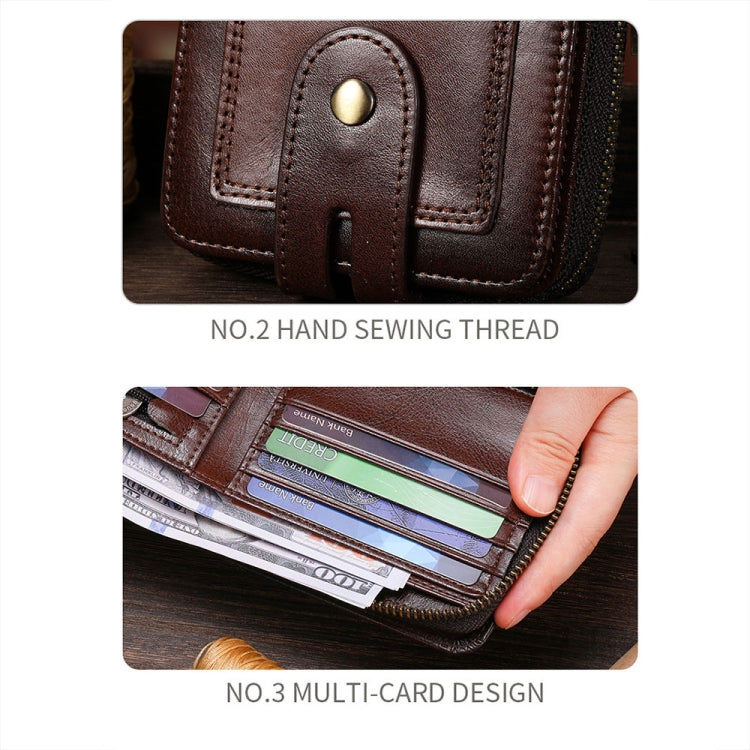 BULL CAPTAIN 232 RFID Anti-Theft Cowhide Men Zipper Wallet Vintage Business Card Holder(Coffee) - Wallets by BULL CAPTAIN | Online Shopping UK | buy2fix