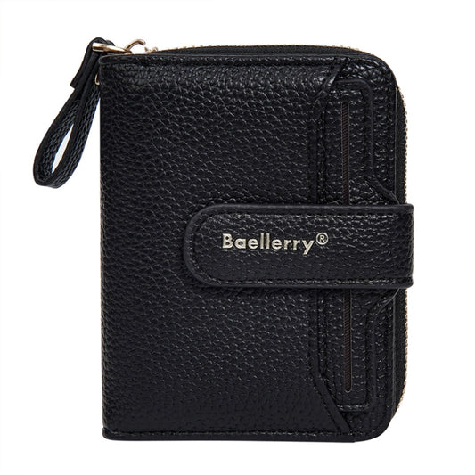 Baellerry N1915 Lychee Pattern Multi-card Slot Zipper Women Short Wallet(Black) - Wallets by Baellerry | Online Shopping UK | buy2fix