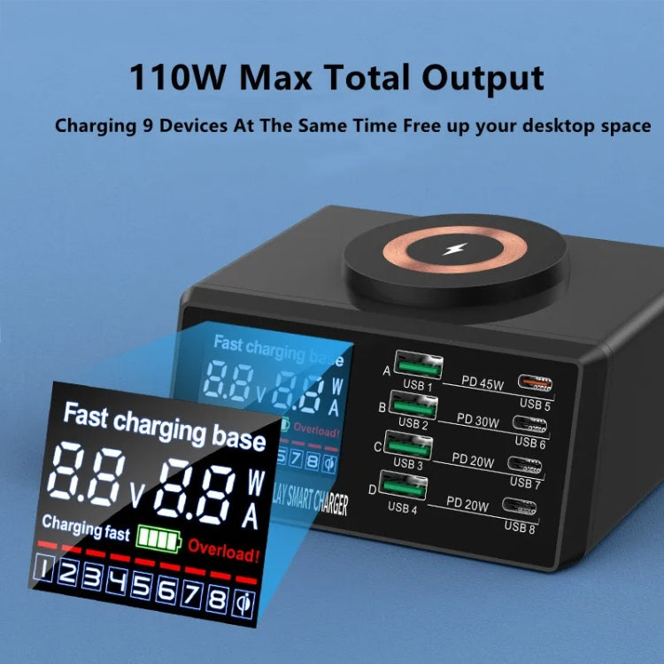 X9M 9-in-1 110W USB+PD Smart Multi-ports QI Magnetic Wireless Charger, Spec: Black UK Plug - Multifunction Charger by buy2fix | Online Shopping UK | buy2fix