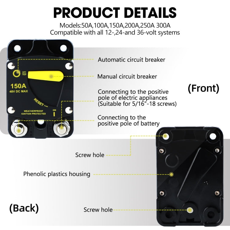 RV Yacht Manual Reset Ignition Protection Fuse Switch With Terminal Accessories, Current: 100A - Fuse by buy2fix | Online Shopping UK | buy2fix