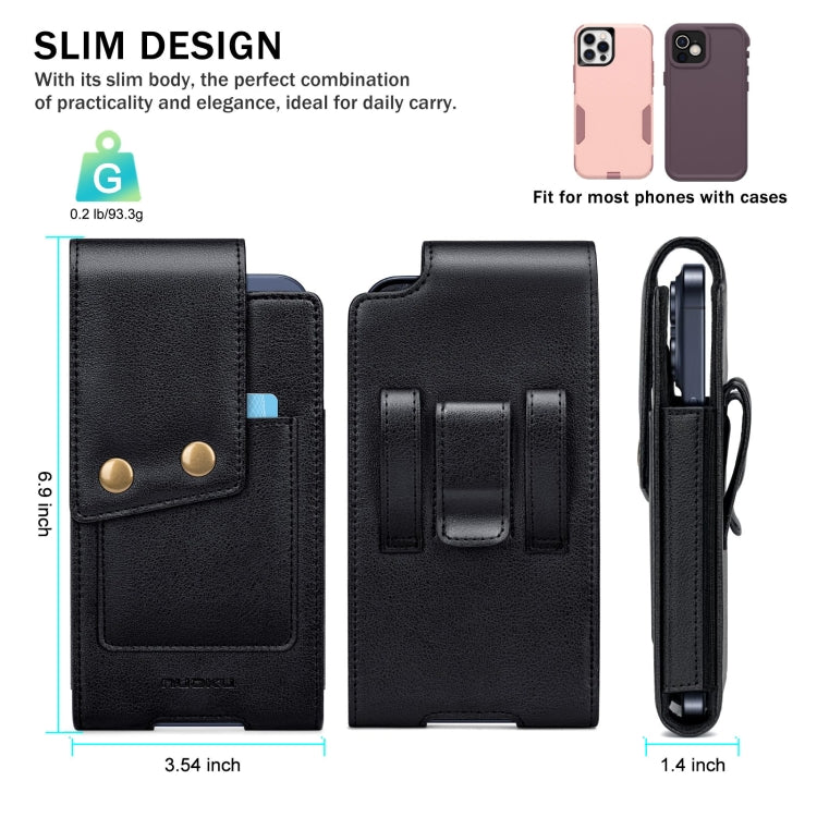 NUOKU  5.5-6.5 Inch Belt Phone Case Bag Leather Vertical Carrying Phone Pouches(Black) -  by NUOKU | Online Shopping UK | buy2fix