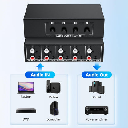 4 In 1 Out  3.5mm + RCA Audio Switcher 4 Channels Audio Converter(Black) -  by buy2fix | Online Shopping UK | buy2fix