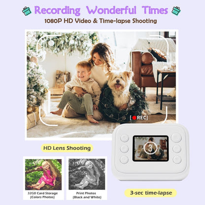 2.0-Inch LED Flash 1080P HD Recording Photo Printing Camera With 3-Rolls Paper, Color: Black - Children Cameras by buy2fix | Online Shopping UK | buy2fix