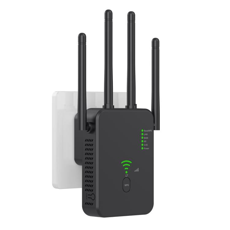 Urant U10 300Mbps 2.4G Wireless Repeater WiFi Signal Amplifier With 4 Antennas US Plug Black - Broadband Amplifiers by Urant | Online Shopping UK | buy2fix