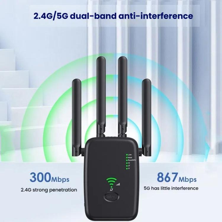 Urant U11 1200Mbps 2.4G&5.8G Wireless Repeater WiFi Signal Amplifier Support WPS Quick Setting US Plug White - Broadband Amplifiers by Urant | Online Shopping UK | buy2fix