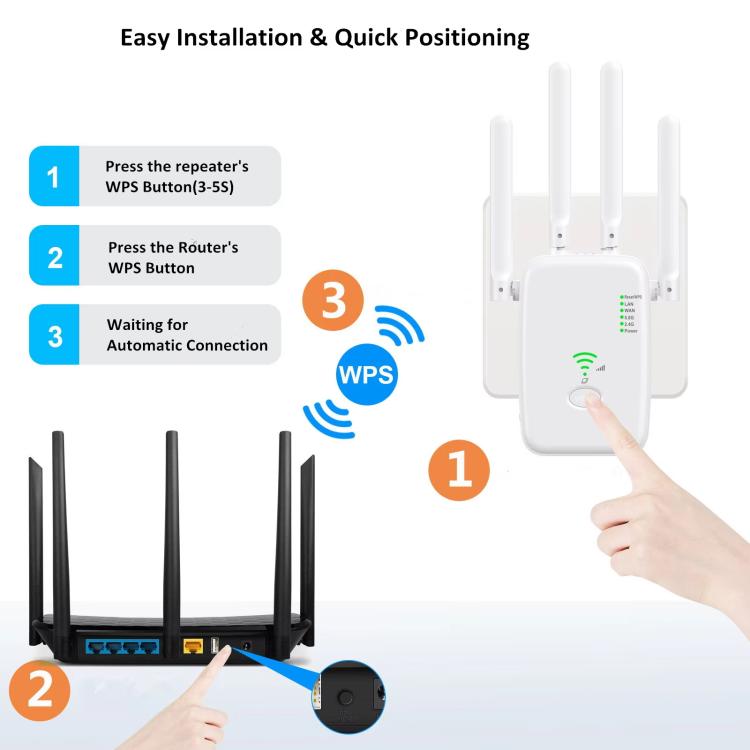 Urant U11 1200Mbps 2.4G&5.8G Wireless Repeater WiFi Signal Amplifier Support WPS Quick Setting EU Plug White - Broadband Amplifiers by Urant | Online Shopping UK | buy2fix