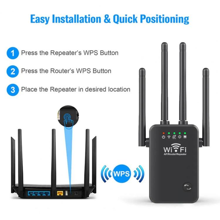 Urant U9 300Mbps 2.4G Wireless Repeater WiFi Signal Amplifier Support WPS Quick Setting EU Plug Black - Broadband Amplifiers by Urant | Online Shopping UK | buy2fix