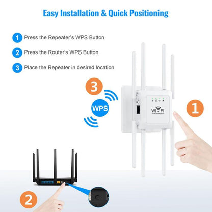 U18 1200Mbps 2.4G & 5G  Wireless Repeater WiFi Signal Amplifier With 8 Antenna US Plug White - Broadband Amplifiers by buy2fix | Online Shopping UK | buy2fix